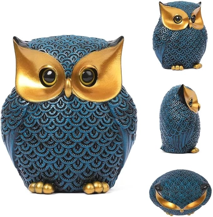Artpaul Owl Figurines Home Decor Accents Small Décor Items for Shelf Decorations for Living Room Office, Gifts for Owl Lover (Blue)