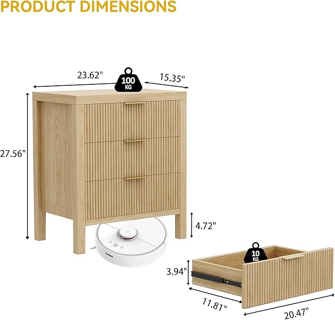 Nightstand with 6 Drawers, Dresser and Nightstand Sets, Bedside Tables, Mid Century Nightstands with 6 Wide Drawers for Bedroom, Kids’ Room, Hallway, (Natural X 2pcs)