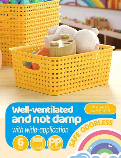 WYT 6-Pack Plastic Small Shelf Storage Weave Baskets Organizing for Cabinets and Pantries, Green