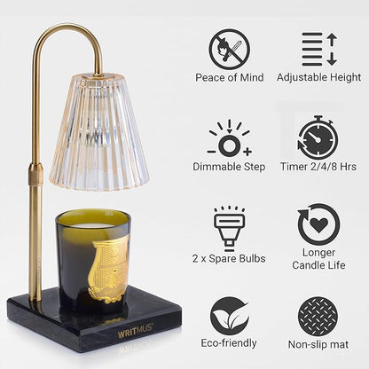 Candle Warmer Lamp with Dimmer & Timer- Wax Melt Warmer Fits All Candle Size - 2 Bulbs Included (Black Marble)