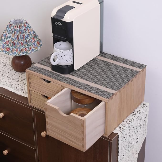 DDYURI Capsules Coffee Storage Drawer for Pod K-cup Holder - Counter Organizer for Kitchen Utensil Storage - Wood Desktop Coffee Brewer Accessories Stand CF2D3C-LT