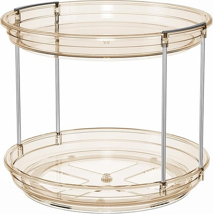 LAMU 2 Pack 2 Tier Lazy Susan Turntable Organizer 9.25'' Rotating Spice Rack Organization for Cabinet, Kitchen, Pantry, Countertop, Bathroom, Vanity, Medicine Cabinet Organizer, Amber