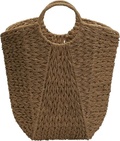Household Essentials Natural Paper Rope Basket with Handles, Natural Woven Woven Storage Basket, Great for Decoration or Organization