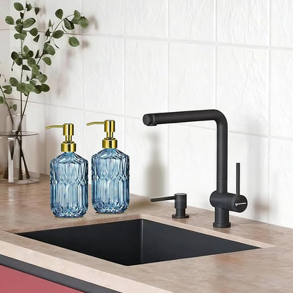 COHOSEGE 17 Oz Blue Glass Kitchen Soap Dispenser for Dish Soap, 2 Pack Bathroom Soap Dispenser Set with Gold Rust Proof Pump for Lotion, Hand soap or Body Wash