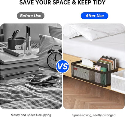 Bedside Caddy Shelf for Bunk Bed, Office Cubicle Walls, Crib Rails, Dorm Bed College Dorm Room Essentials Bed Shelf for Cell Phone Headphone Magazine Snacks (Black, L11in*W4.9in*H3.93in)