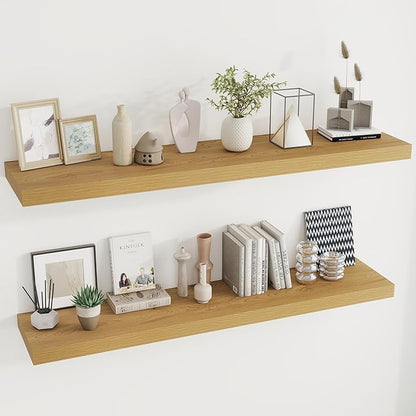 Dreamland 55 Inches Floating Shelves for Wall, 9.8" Deep Long Floating Shelves Set of 2, Large Display & Storage Shelf, Wall Shelf for Bathroom Bedroom Living Room Kitchen Office, Oak