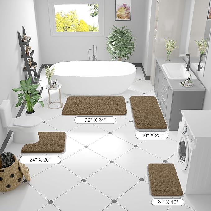 OLANLY Small Bathroom Rugs 24x16, Extra Soft Absorbent Chenille Bath Rugs, Rubber Backing Quick Dry, Machine Washable Bath Mats for Bathroom Floor, Tub and Shower, Home Decor Accessories, Tan
