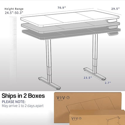 VIVO Electric 71 x 30 in Dual Motor Sit Stand Desk, Memory Height Adjustment, 2B Series, White Top Black Frame, DESK-KIT-2B7W