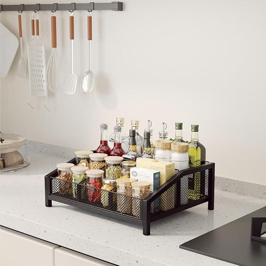 Homsorout Coffee Station Organizer - Coffee Bar Organizer with Removable Dividers for Pods Condiment Syrup Tea Stirrers, K Cup Holder for Kitchen, Office, Home, Countertop, Black
