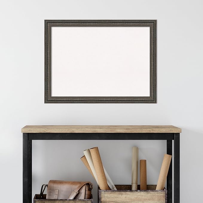 Amanti Art White Cork Board for Wall, 23x31 Vision Board with Brown Wood Frame, Medium Corkboard Office Decor for Home Organization, Rustic Farmhouse Corkboard Pinboard to display items for home