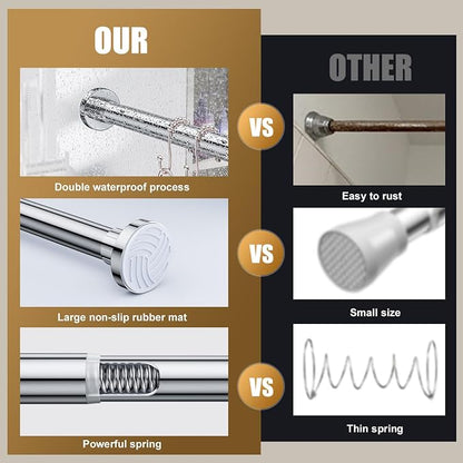 Ausemku Shower Curtain Rod Tension, 32-80 Inch Adjustable Heavy Duty Spring Tension Curtain Rod, No Drill Stainless Steel Telescoping Rod for Bathroom, No Rust, Silver