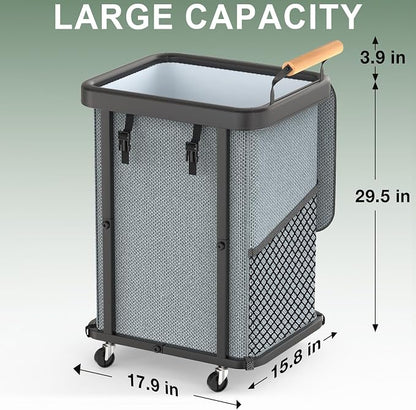 150L (40 Gal) Extra Large Fashion Laundry Basket with Wheels, Rolling Basket Hamper with Handle, Organizer Storage Cart with Sturdy Metal Frame for Laundry Room - Gray