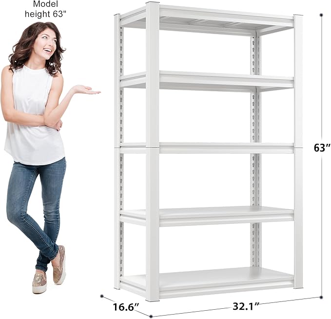 Raybee Garage Shelving, 63" H Storage Shelves, 2010LBS Metal Shelving, Adjustable Metal Shelves for Storage Kitchen Pantry 63" H x 32.1" W x16.6 D