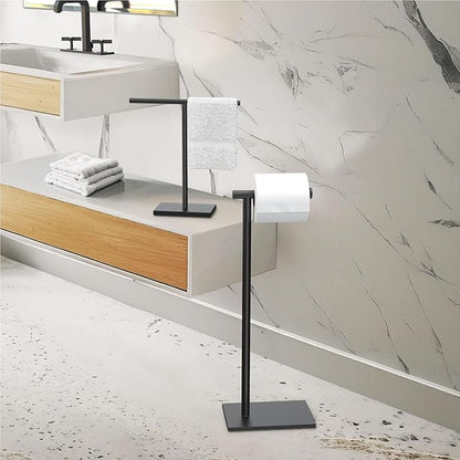 Gatco 1431MX Modern Square Base Toilet Paper Holder Stand, Matte Black, 22.25"H