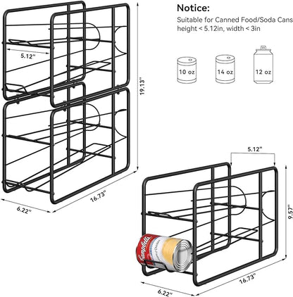 MOOACE 4 Pack Can Dispenser Rack, Stackable Soda Can Organizer Holder for Canned Food Storage Kitchen Cabinet Pantry Countertop, Black
