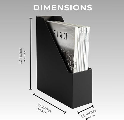 BLU MONACO | Cardboard Magazine File Holder Set of 6 Black | Vertical Magazine File Holder with Gold Label Slots | Standing File Holder and Cardboard Bins for Shelves Desk Storage