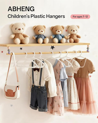 100 Pack Kids Hangers, Non-Slip & Sturdy Coat Hangers, Ultra-Thin Plastic Suit Hangers for 7-12 Years Old, Dry & Wet Dual-Use Multi-Scenario Storage, Holds Up to 11 LB, 14"W , White, UAPY09100W