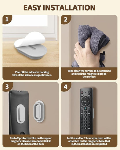 4 Pack Strong Magnetic Remote Control Holder, Self-Adhesive Silicone Remote Holder Wall Mount for TV, Fan, Air Conditioner Remote Control (Grey)