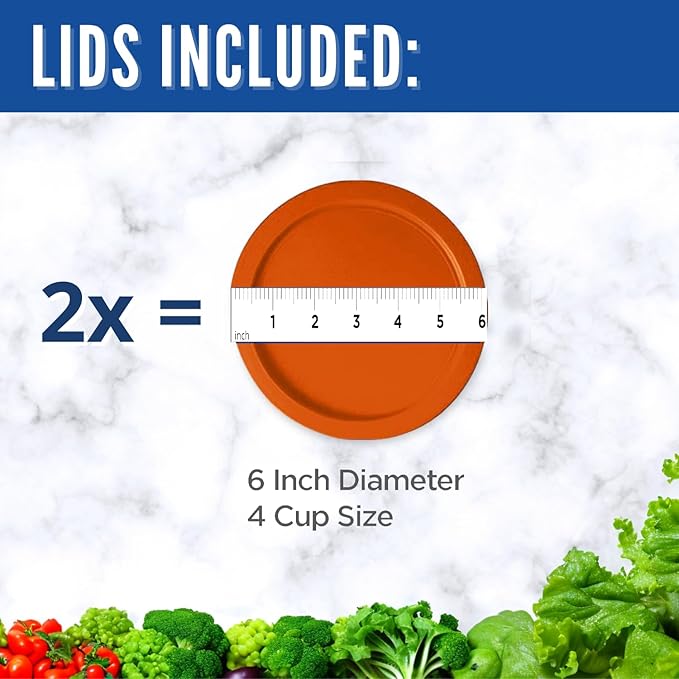Replacement Lids fits Pyrex 4-Cup Glass Food Storage Container Bowls, 6-Inch Plastic Round Lids Covers for Pyrex 7201-PC, Airtight & Leakproof (2-Pack, Orange)