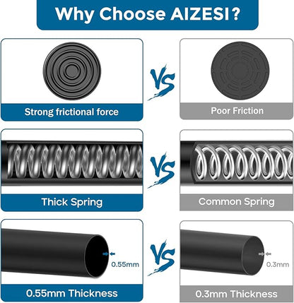 AIZESI 5/8 Inch Spring Tension Curtain Rods - 1-Pack with 2PCS Curtain Rod Holder, 26 to 39 Inch, Black