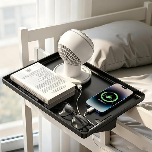 Bedside Shelf for Dorm Room Bunk Bed, Loft Shelf for Bunk Bed, Clip on Bed Side Table Tray for Dorm Bed, College Dorm Room Essentials for Girls/Guys, Bedside Tray with Cable Management, Back to School