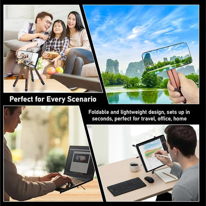 Foldable Desktop Portable Laptop Stand, Adjustable Laptop Riser with Magnetic Phone Holder, Aluminum Alloy Notebook Stand Compatible with 10-16 Inch Laptops and 4-13 Inch Phones/Tablets (Orange)