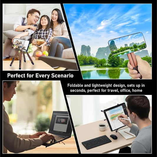 Foldable Desktop Portable Laptop Stand, Adjustable Laptop Riser with Magnetic Phone Holder, Aluminum Alloy Notebook Stand Compatible with 10-16 Inch Laptops and 4-13 Inch Phones/Tablets (Orange)