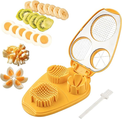 Egg Slicer for Hard Boiled Eggs 3 In 1, 3 Slicing Modes Eggs Dicer, Stainless Steel Egg Cutter, Kitchen Chopper Tool for Egg, Butter, Strawberry, Tomato, Mushroom, and Grape, Dishwasher Safe (yellow)