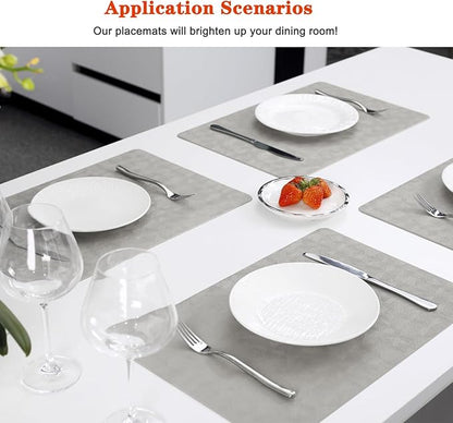 Vinyl Placemats Set of 12 Heat Resistant Easy Clean Non-Slip Place Mats for Dining Table Faux Leather Waterproof Stain Resistant Wipeable Washable PVC Table Mats(12, Light Gray)