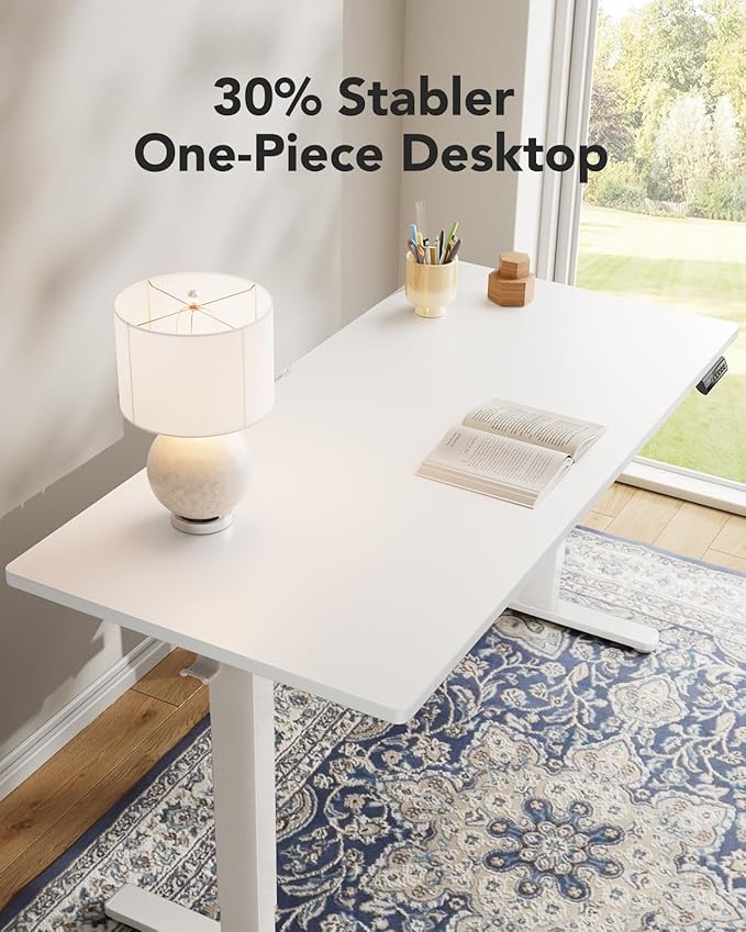 HUANUO Electric Standing Desks, Whole Piece Desktop, Adjustable Height Computer Desk, 4 Height Memory Settings, Sit Stand Up Desk for Home Office, 48" x 30", White