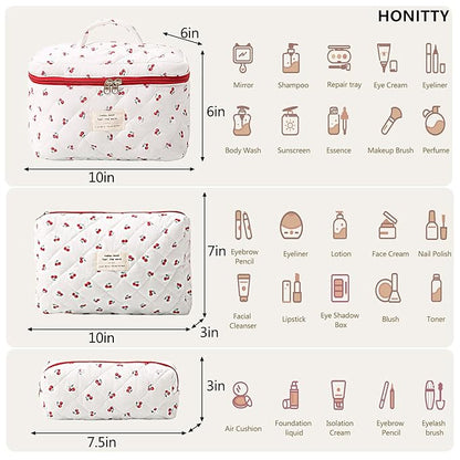 Makeup Bag,Quilted Cosmetic Bags,Large Floral Make Up Organize bag,Makeup Bag Set for Women,Flower Travel Toiletry Bag
