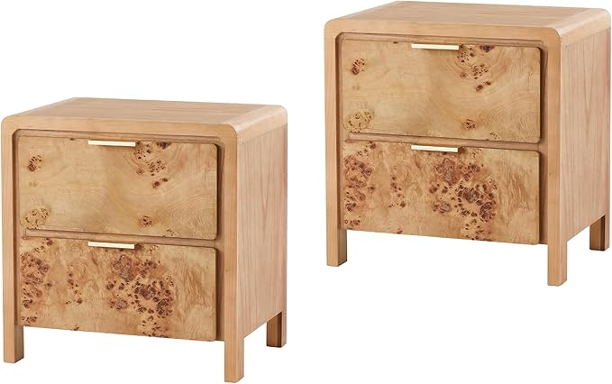 COZAYH Farmhouse Nightstand Set of 2 with Drawer, Distressed Wood Retro Accent Bedside Table, Fully Assembled Side Table for Bedroom, Rustic, Natural, Burl