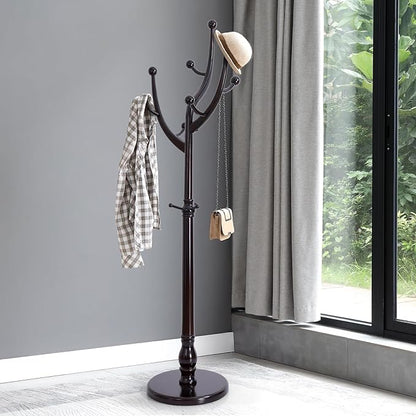 Bekrvio Tree Coat Rack Freestanding with Round Base, Unique Coat Hanger Stand, Heavy Duty Standing Coat Rack Clothes Stand for Winter Jacket, Hat, Entryway/Hallway/Bedroom, Red Brown