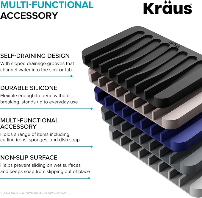 KRAUS Multipurpose Self-Draining Silicone Soap Dish/Sponge Holder for Bathroom or Kitchen Counter in Black, KDM-05BL