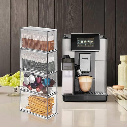 ELLDOO 4 Drawers Tea Bag Organizer, Clear Acrylic Stackable Tea Bag Storage Holder for Kitchen Pantry, Coffee Pod Snack Storage for Countertop Cabinet