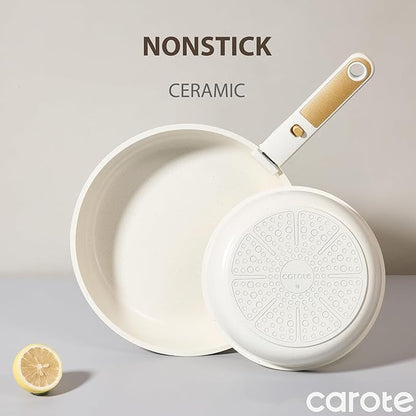 CAROTE 6pcs Pots and Pans Set Non Stick, Cookware Sets, Kitchen Set, Oven/Fridge Safe, Space Saving Pots Set, Nonstick Cooking Set with Versatile Detachable Handle, Induction RV Set