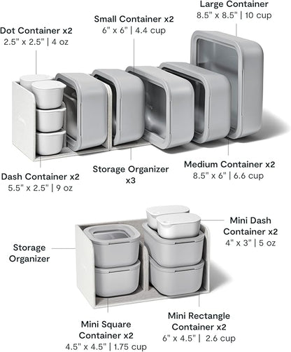 Caraway 22pc Glass Food Storage Set - Storage Containers for Food - Non-Toxic Ceramic-Coated Glass - Air Release Technology - Compact & Stackable Design - Gray