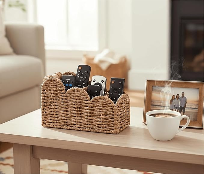 CubesLand Bedside Table Desk Organizer Caddy, Remote Pen&Pencil Holder Cup, Makeup Brush Holder w/Scalloped Perfect for Home, Office Desk, Living Room Table Decor, 3 Slots Neutral