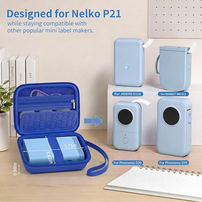 Comecase Case Compatible with Nelko P21/ for Phomemo D30 D35 Label Maker Machine, for JADENS D11/ for SUPVAN Mini Labeler Sticker, Labler Maker Storage for Tape&Accessories (Deep Blue)