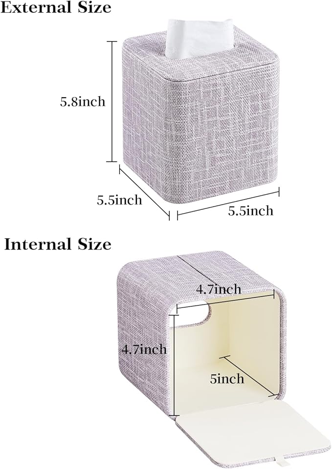 MEIBOOCH PU Leather Tissue Box Cover with Magnetic Closure, Square Tissue Box Holder with Rounded Edges Design (Purple, Square)