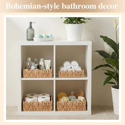 3 Pack Water Hyacinth Toilet Paper Basket for Organizing Scalloped Edge Wicker Basket with Handles Toilet Tank Paper Holder Storage for Bathroom Bedroom Countertop Shelf Decor(Natural Color)