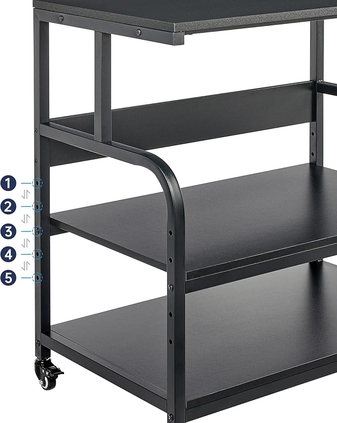 Fannova 32.3" x 18.9" Extra Large Printer Stand Table with Adjustable Storage Shelf, 3 Tier Rolling Printer Cart with Industrial Wheels for Home Office, Black