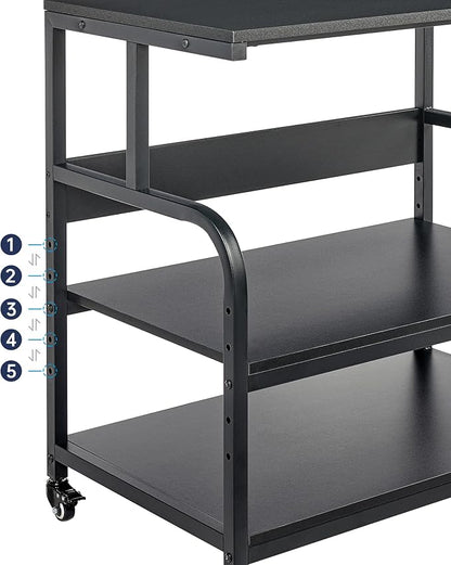 Fannova 32.3" x 18.9" Extra Large Printer Stand Table with Adjustable Storage Shelf, 3 Tier Rolling Printer Cart with Industrial Wheels for Home Office, Black