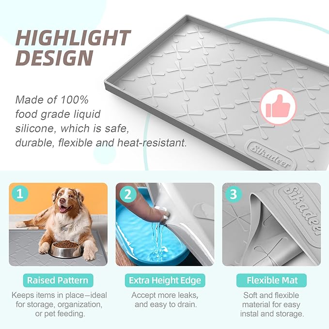 SIKADEER Waterproof Under Sink Mat 22x19, Raised Edge Silicone Mat Under Sink Shelf Liner, Sink Protector Kitchen Cabinet Tray for Bathroom Vanity and Small Cabinets, Cat Food Mat