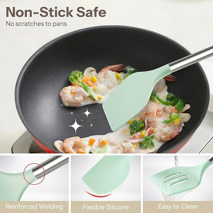 NCUE Silicone Cooking Utensils Set, 28 Pcs Kitchen Utensils Set 446°F Heat Resistant Spatula Set, Food Grade Silicone and Stainless Steel Handle Kitchen Gadgets for Nonstick Cookware BPA Free
