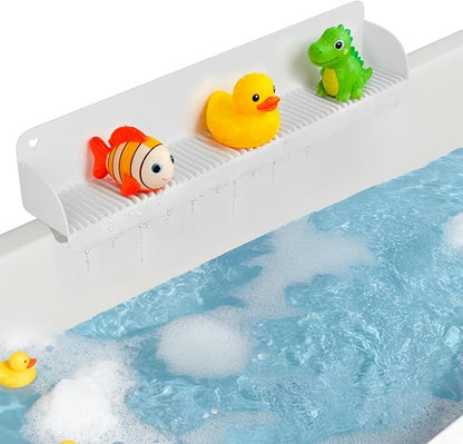 24 Inch Bathtub Splash Guard, Silicone Bath Tub Tray with 10 Strong Suction Cups, Bathtub Shelf Toy Holder, Prevent Water Spills in Bathroom, Easy Clean & Fold, White