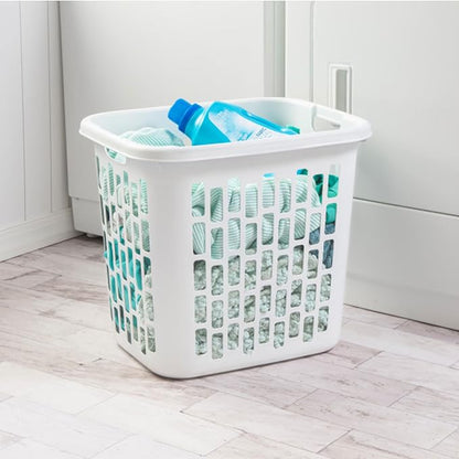 Sterilite Ultra Easy Carry Plastic Dirty Clothes Laundry Basket Hamper with Integrated Handles and Ventilation Holes, White (8 Pack)