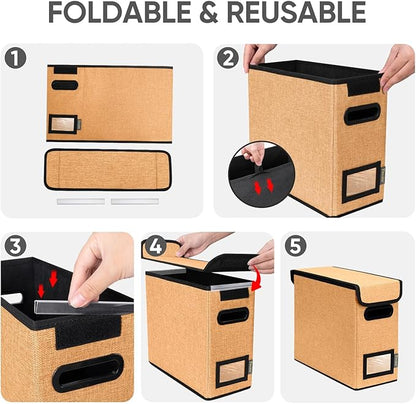 BALEINE File Organizer Box with Lid, Collapsible File Folder Organizer with Plastic Slide, Hanging File Folder Box for Office Document Storage (1 Pack, Orange, S)