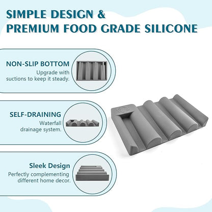 Silicone Soap Dish,Self Draining Soap Holder Perfect for Shower,Bathroom Sink,Kitchen Sink & Travel,Non-Slip Bar Soap Holder Extend Soap Life,Keep Soap Bars Dry & Easy Cleaning Grey-1Pcs
