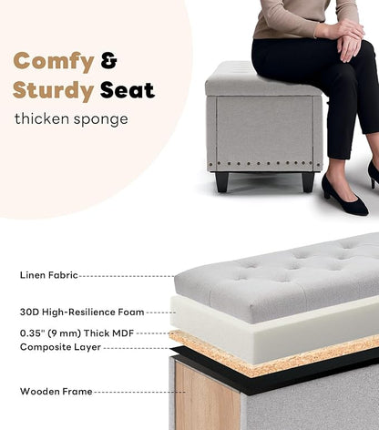 Tbfit 50.8“ Large Ottoman Storage Bench for Bedroom, Oversized Tufted Upholstered Entryway Benches End of Bed, Rectangle Dorm Foot Stool with Safety Hinge & Solid Wood Legs, Loads 660 lb, Beige